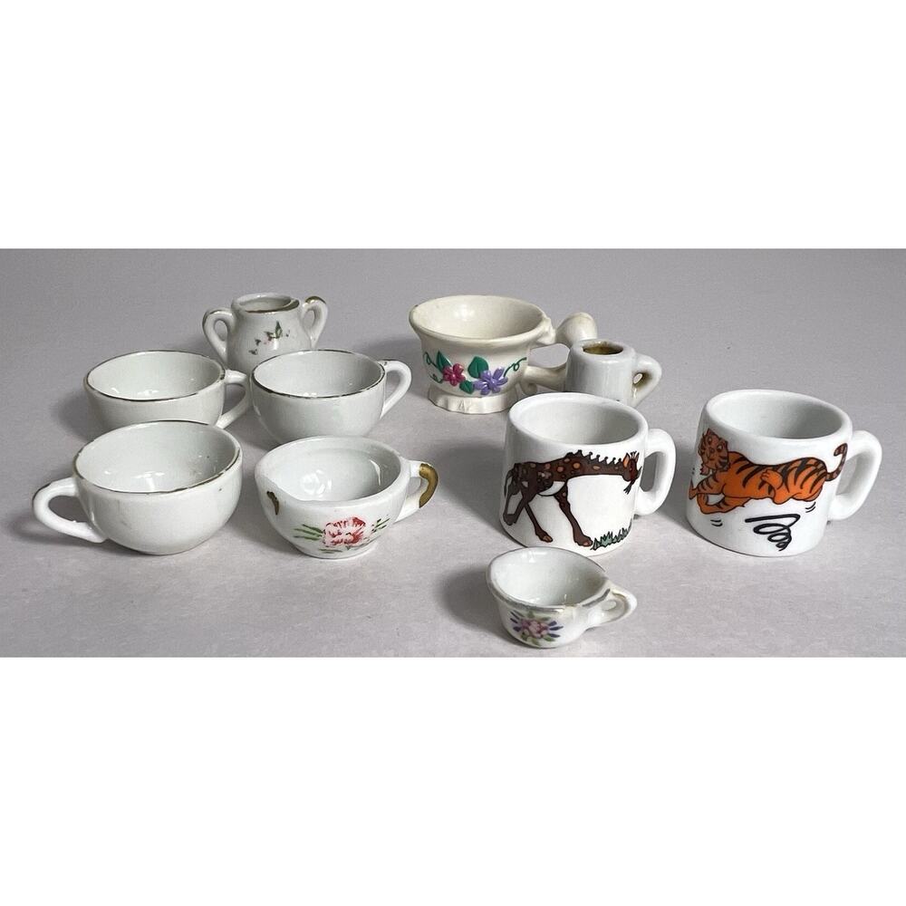 Lot Of 10 Vintage Miniature Ceramic Cups Mug Decor Collectibles Shadow Box